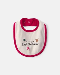 Baby 'Baby's First Christmas' Bib - Red/Cream