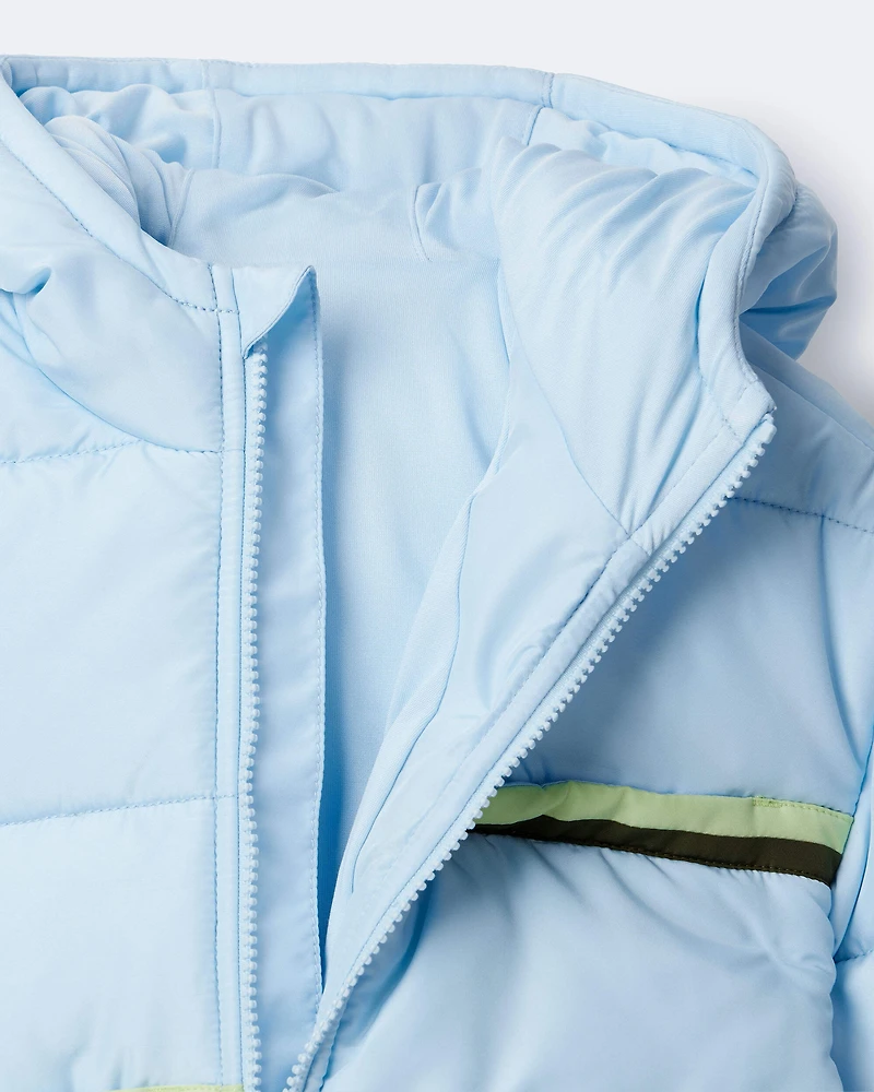 Toddler Boy Zip-Up Hooded Puffer - Light Blue