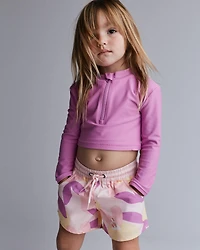 Toddler Girl Cropped Long-Sleeve Rashguard Set Tropical Print - Purple/Rose