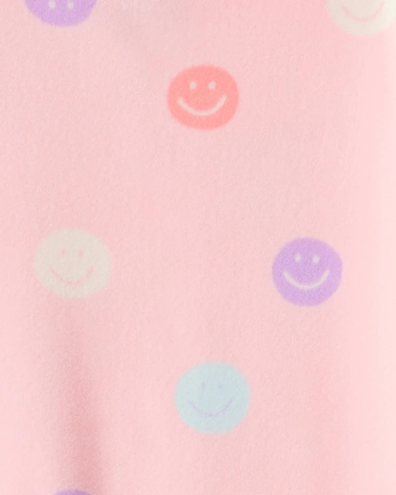 Girls Smiley Face Print DreamPlush Long-Sleeve Snug Fit 2-Piece Pyjamas - Pink