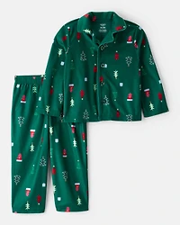 Toddler Christmas Tree Print Fleece Long-Sleeve Loose Fit 2-Piece pyjamas - Green