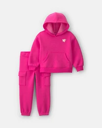 Toddler Girl Heart Fleece Long-Sleeve Top & Pant Set - Pink