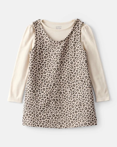 Toddler Girl 2-Piece Leopard Print Cotton Long-Sleeve Dress Set - Brown