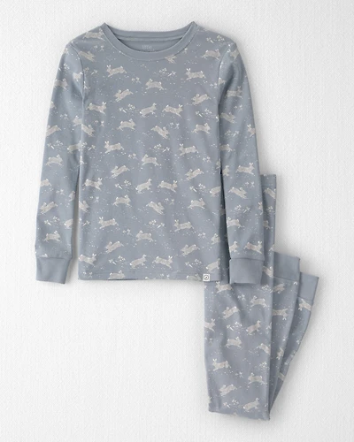 Kid 2-Piece Organic Cotton Pyjama Blue Bunnies Print