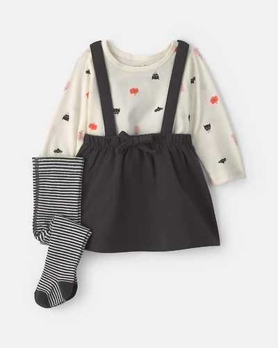 Baby Girl 3-Piece Halloween Long-Sleeve Dress Set - Black