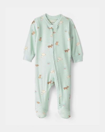 Baby Girl Pets Cotton 2-Way Zip Sleeper - Green