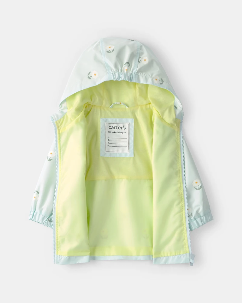 Baby Girl Flowers Rain Jacket -Blue