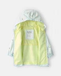 Baby Girl Flowers Rain Jacket -Blue
