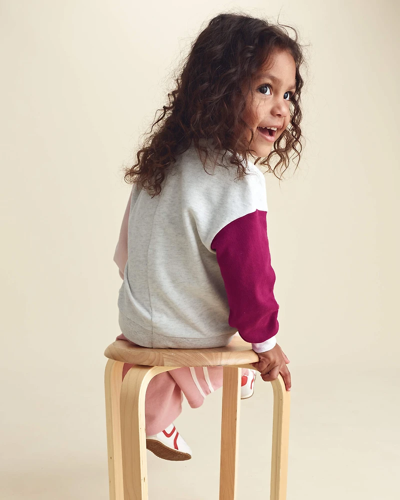 Toddler Girl 'Team Cozy' French Terry Pullover Sweatshirt - Pink/Cream