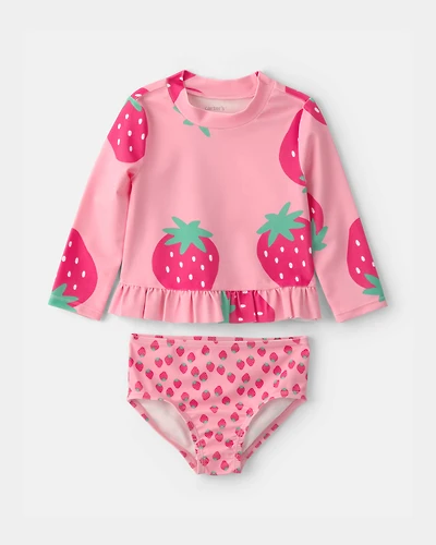 Baby Girl 2-Piece Strawberry Rashguard Swimsuit Set - Pink