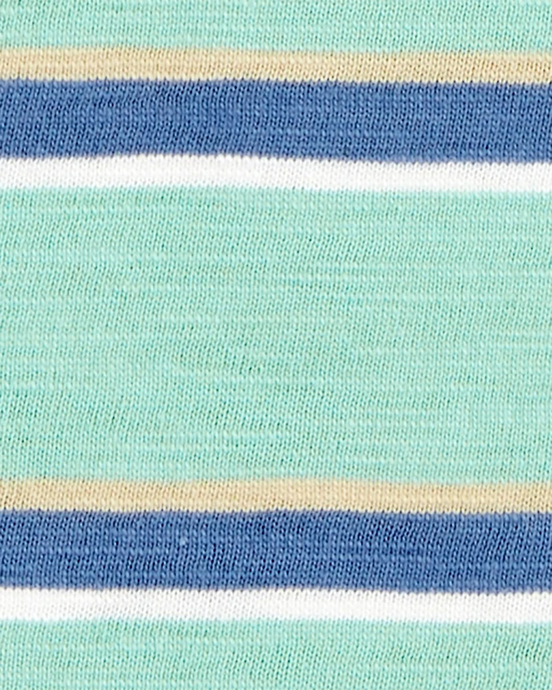 Toddler Striped Cotton Blend Short-Sleeve Henley - Green