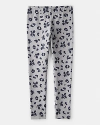 Girls Butterfly Leopard Print Pull-On Stretch Leggings - Grey