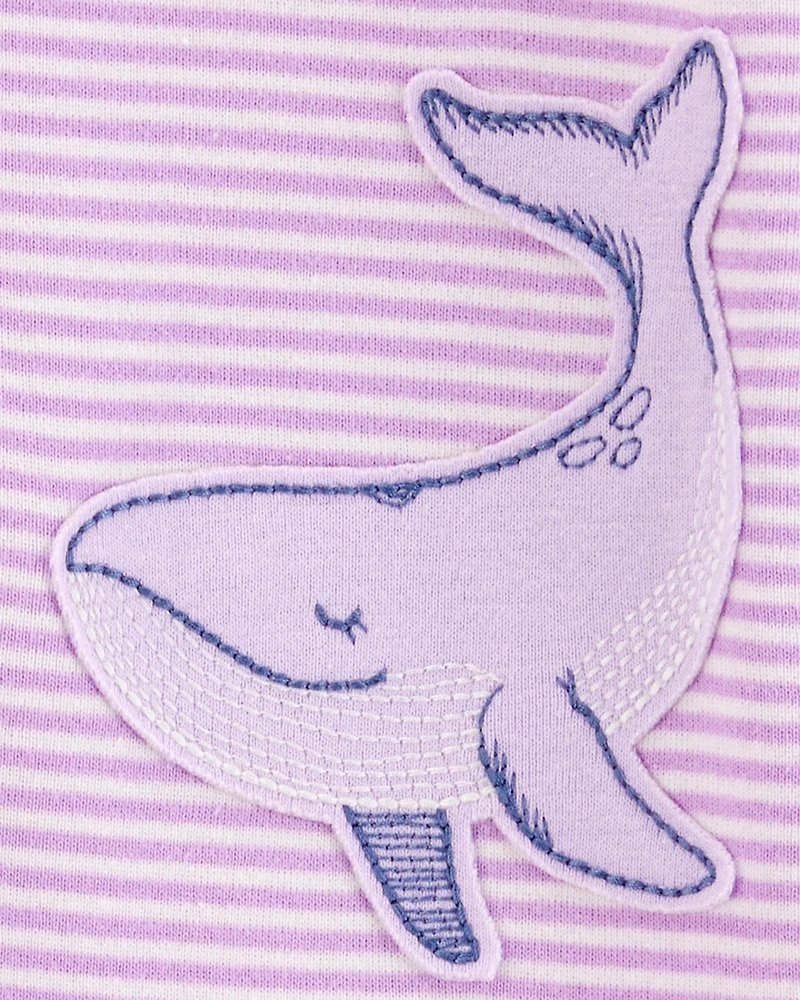 Toddler Girl Whale Striped Snug Fit Cotton Footless 1-Piece Pyjamas - Purple