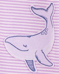 Toddler Girl Whale Striped Snug Fit Cotton Footless 1-Piece Pyjamas - Purple