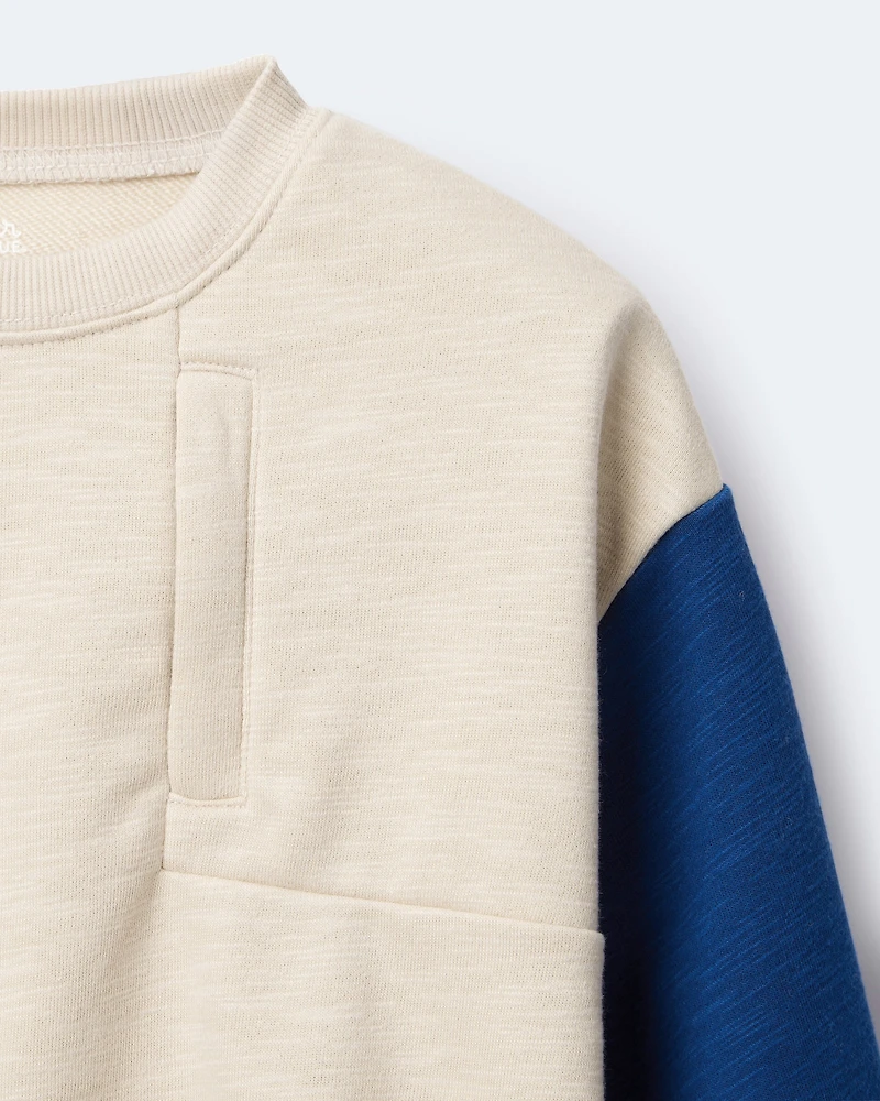 Toddler Boy Colourblock Pullover Sweatshirt - Khaki