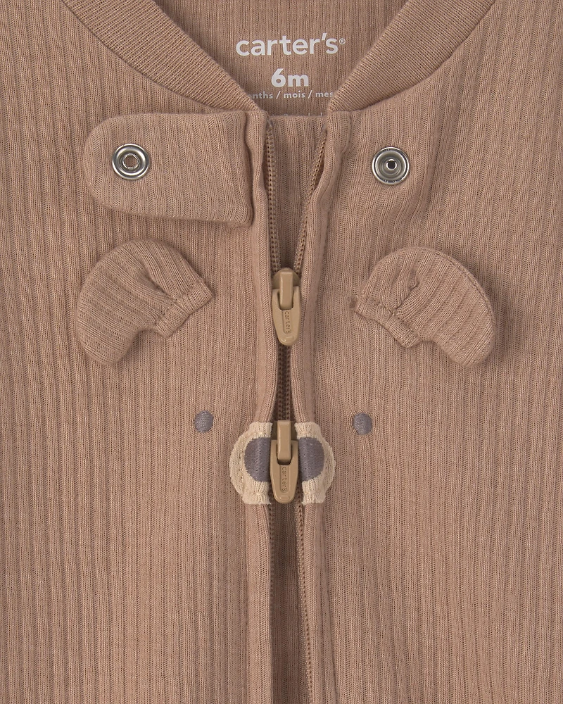 Baby Bear Cotton 2-Way Zip Sleeper - Brown