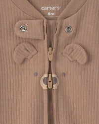 Baby Bear Cotton 2-Way Zip Sleeper - Brown