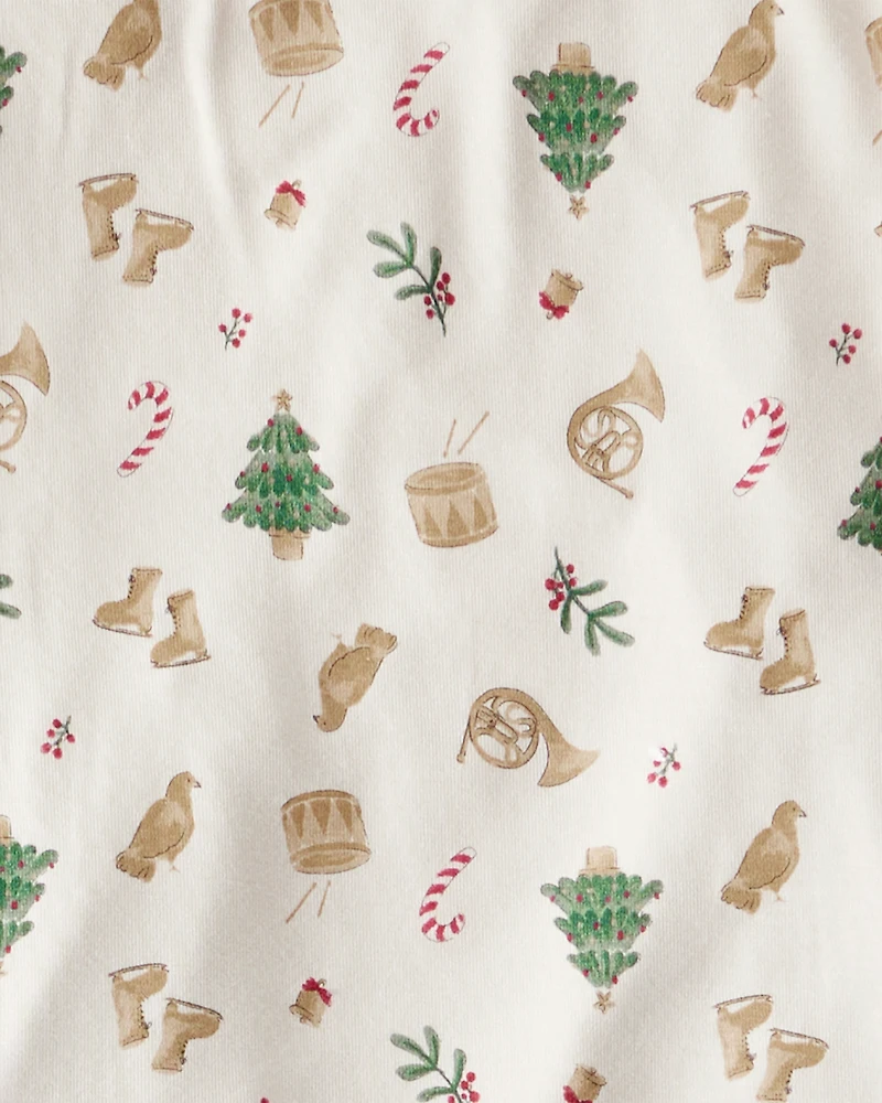 Kid Festive Holiday PurelySoft Long-Sleeve Snug Fit 2-Piece Pajamas - Cream