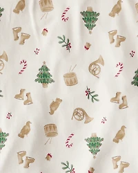 Kid Festive Holiday PurelySoft Long-Sleeve Snug Fit 2-Piece Pajamas - Cream