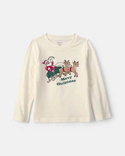 Toddler 'Merry Christmas' Santa Long-Sleeve Graphic Tee - Cream