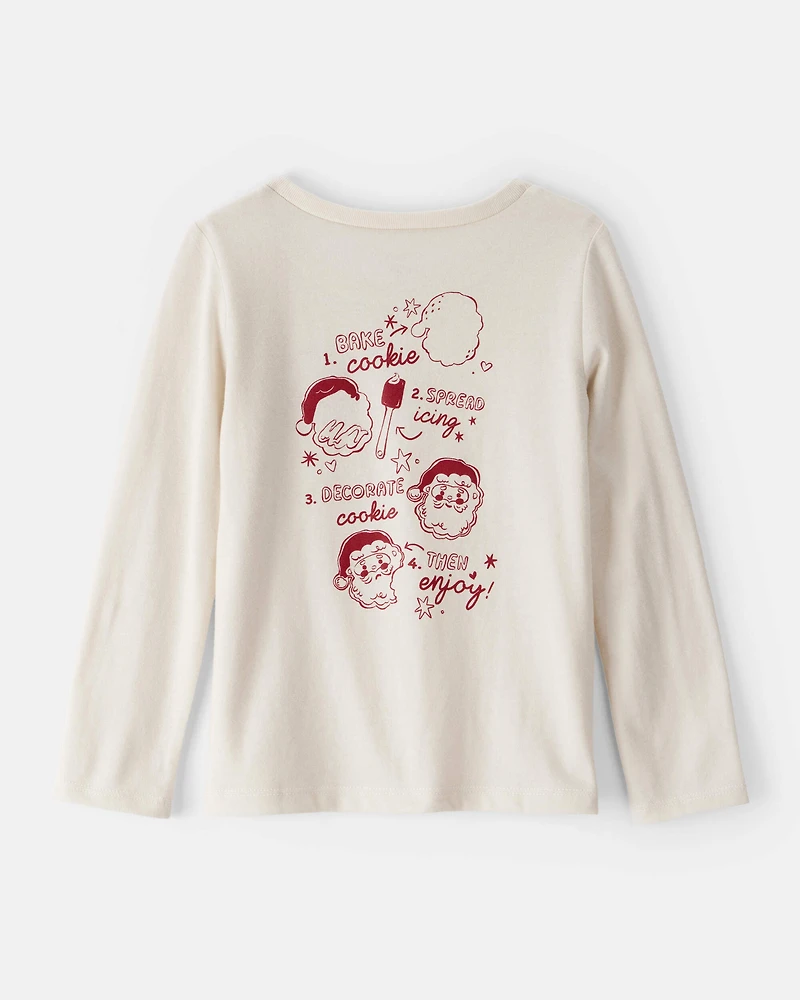 Toddler Girl Christmas Santa Cookie Crew Long-Sleeve Graphic Tee - Cream