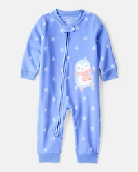 Baby Girl Penguin Fleece Long-Sleeve Loose Fit 1-Piece pyjamas - Blue