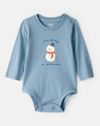 Baby Boy Snowman Long-Sleeve Graphic Bodysuit - Blue