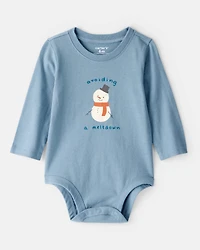 Baby Boy Snowman Long-Sleeve Graphic Bodysuit - Blue