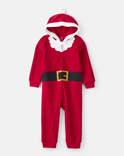 Toddler Santa Hooded Loose Fit Long-Sleeve 2-Way Zip 1-Piece pyjamas - Red