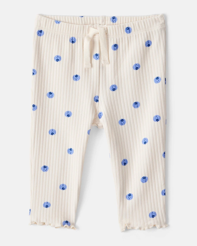 Baby Girl Blueberry Print Cotton Pull-On Pants - White