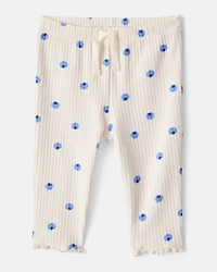 Baby Girl Blueberry Print Cotton Pull-On Pants - White