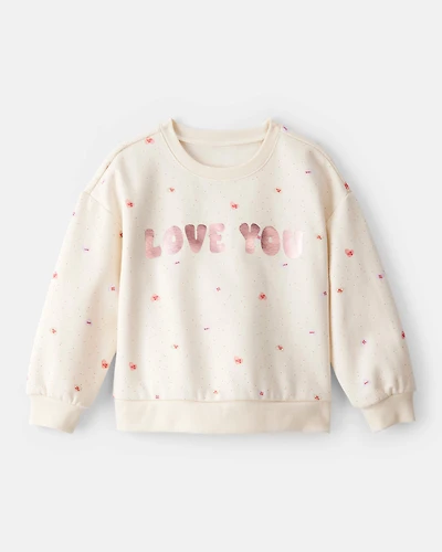 Toddler Girl DayDream Fleece Heart Long-Sleeve Pullover Sweatshirt - Ivory