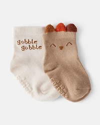 Baby 2-Pack Thanksgiving Turkey Ankle Socks - Brown/Ivory