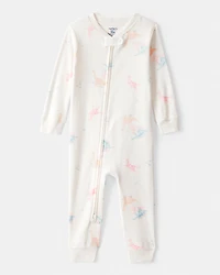 Baby Girl Dinosaur Print 100% Cotton Long-Sleeve 2-Way Zip 1-Piece Pyjamas - White