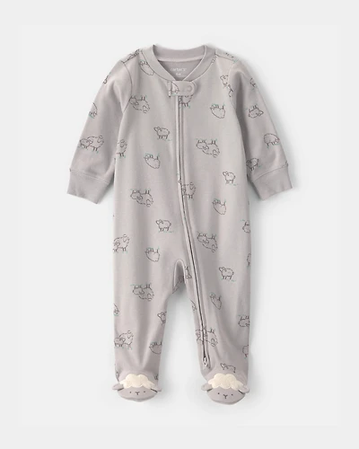 Baby Sheep 100% Cotton 2-Way Zip Sleeper - Grey