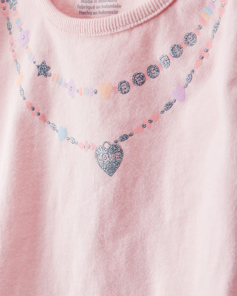 Toddler Girl 2-Piece Necklace Printed Tee & Rainbow Skort Set