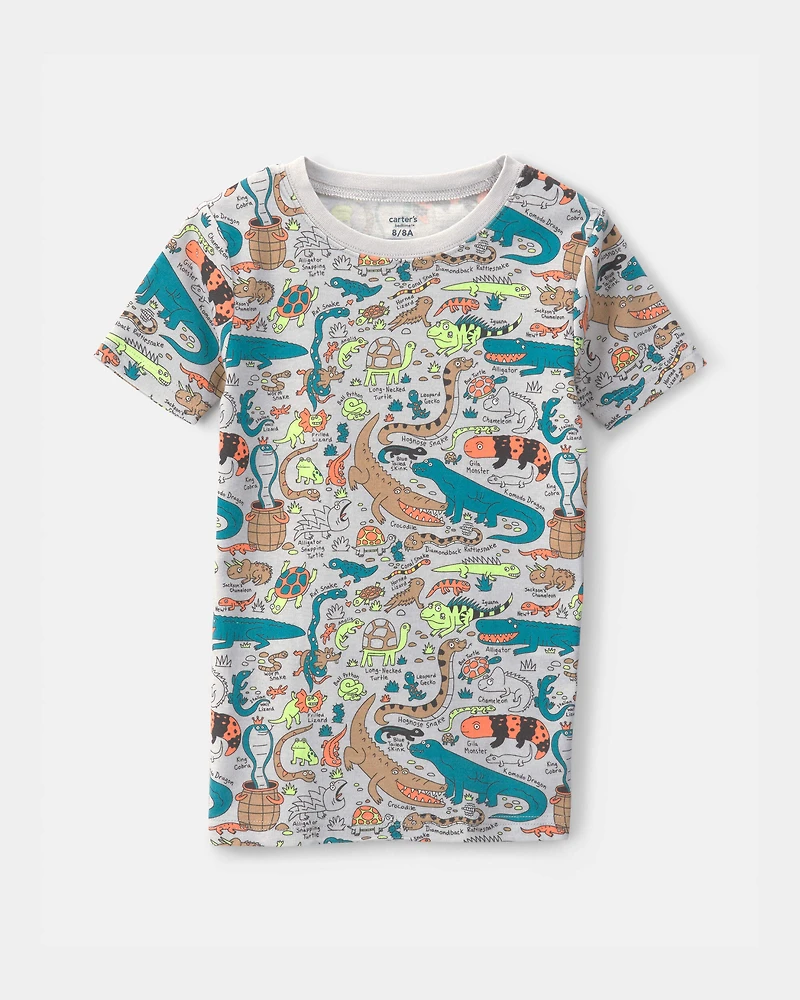 Boys Alligator 100% Cotton Snug Fit 2-Piece Pajama Set - Grey