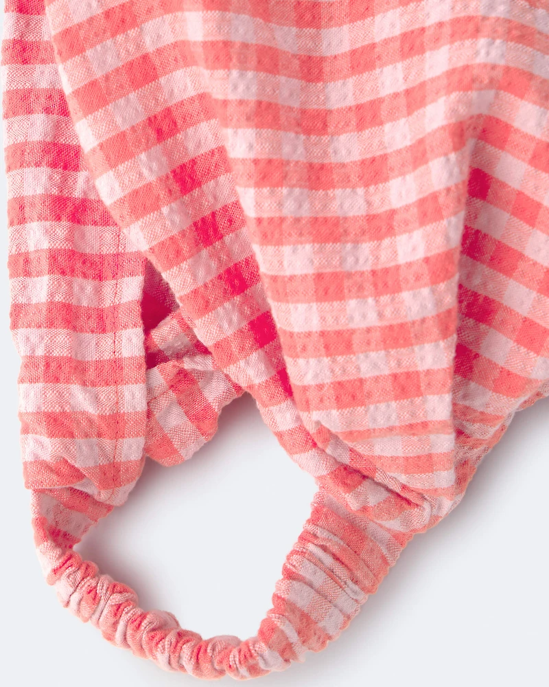 Toddler Girl Gingham Bandana Hair Scarf - Orange