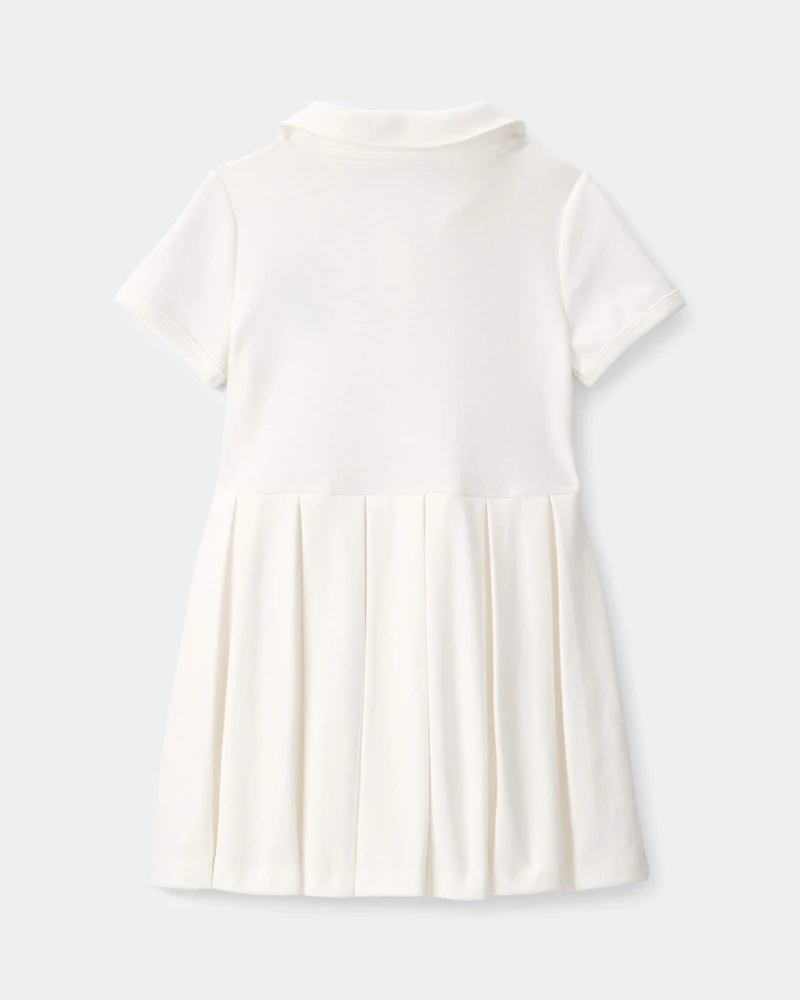 Toddler Girl Pleated Tennis Dress - Ivory