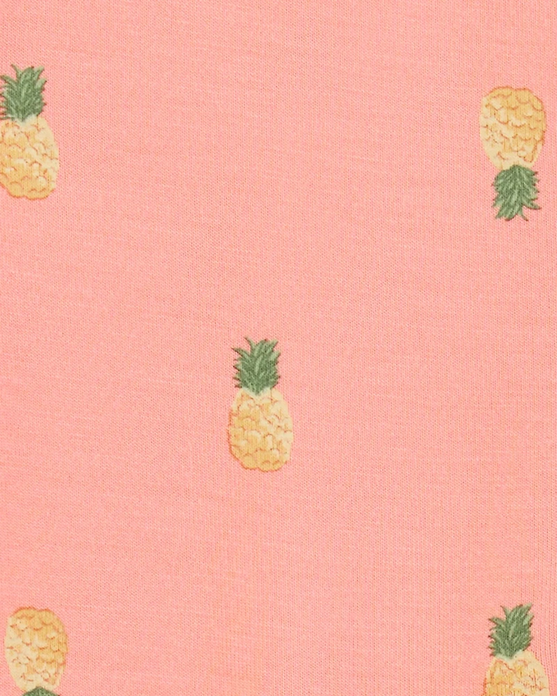 Baby Girl Pineapple Print 2-Way Zip PurelySoft Convertible Foot Sleeper Pyjamas - Coral