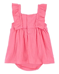 Baby Floral Flutter Bodysuit Dress - Pink