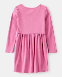 Girls Long Sleeve Cotton Dress - Pink