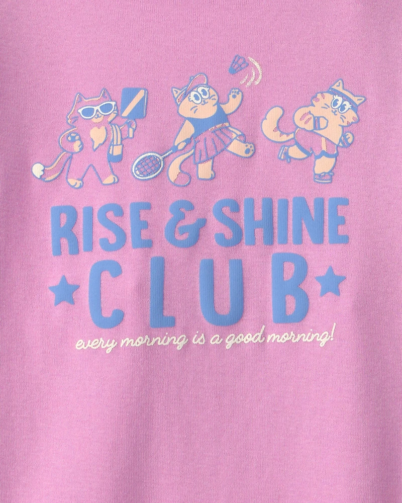 Toddler Girl Cat 100% Cotton Short-Sleeve Snug Fit 4-Piece pyjama Set - Purple/Blue