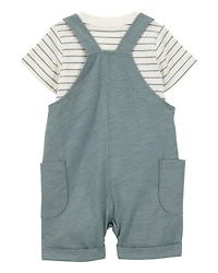 Baby 3-Piece Striped Shortall Set - Blue