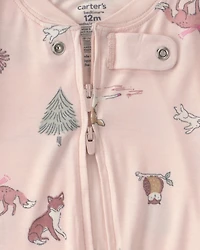 Baby Girl 1-Piece Woodland PurelySoft™ Snug Fit Pyjama - Pink