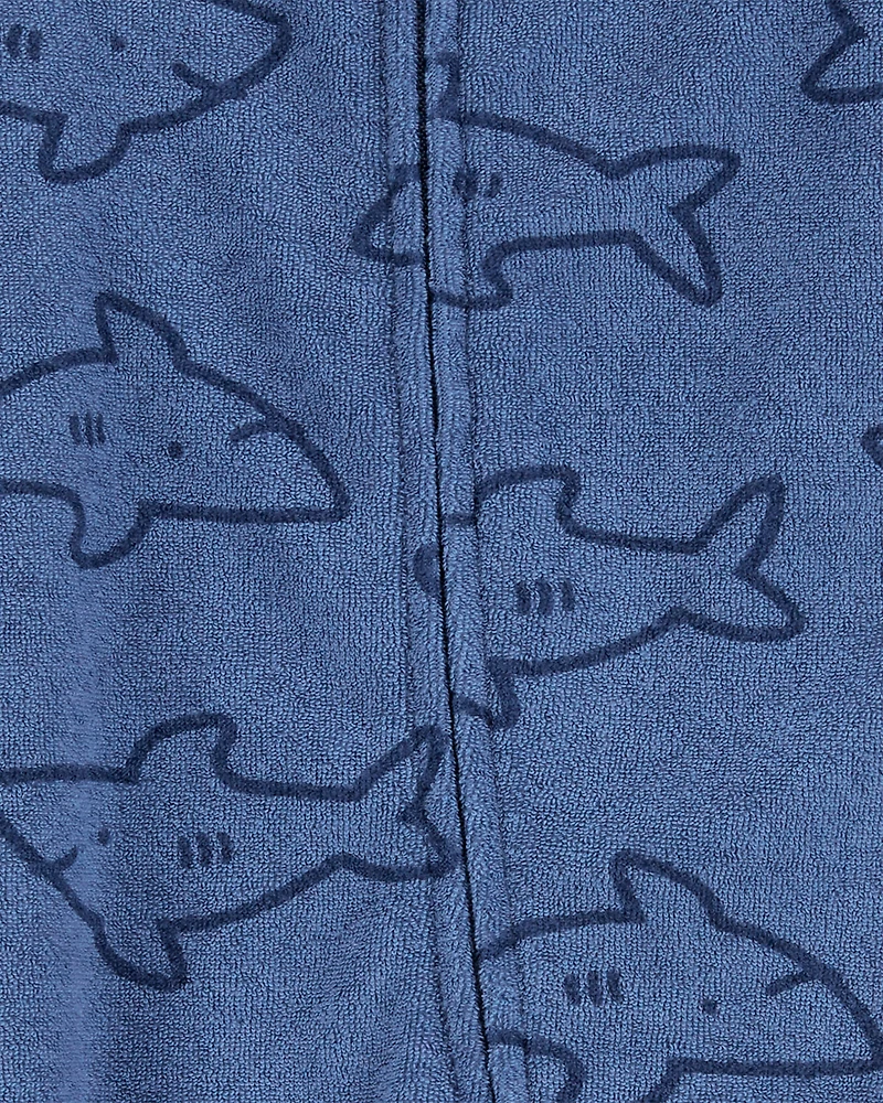 Baby Shark Print 2-Way Zip Terry Sleeper Pyjamas - Navy