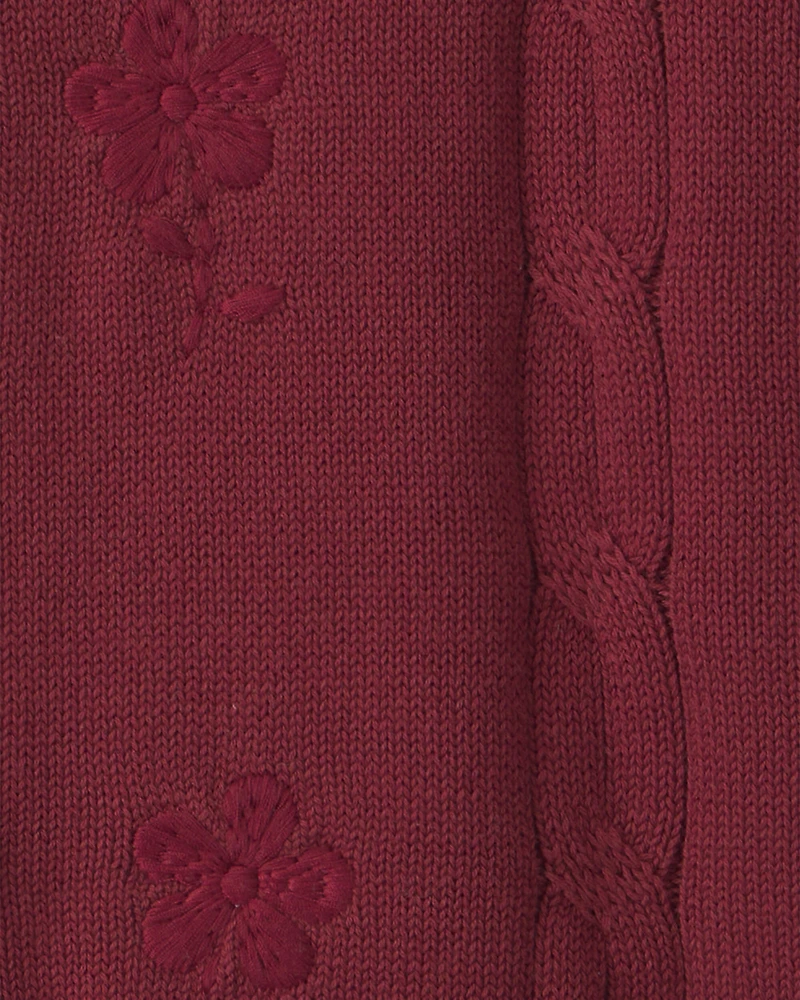 Girls Organic Cotton Sweater Knit Embroidered Cardigan