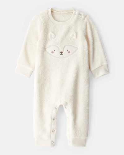 Baby Girl Fox Velour Long-Sleeve Snug Fit Jumpsuit - White