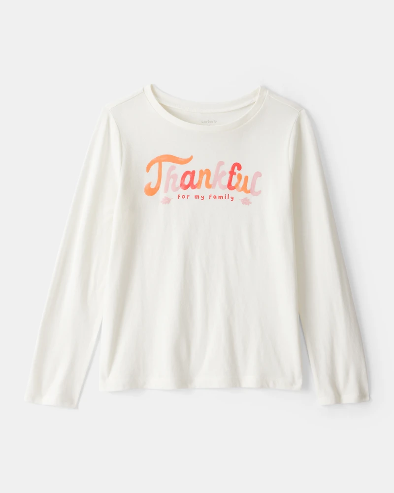 Girls Thankful Long-Sleeve Graphic Tee - White