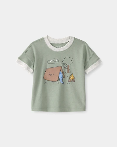 Baby Boy Camping Dinosaur Graphic Tee - Green